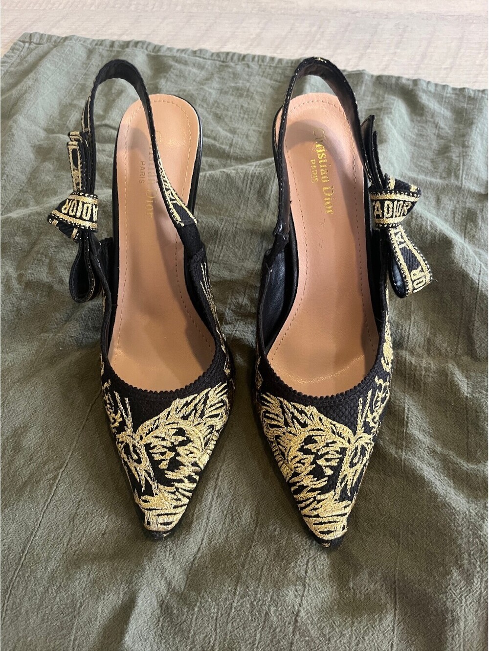 Christian Dior J'Adior Women's black and gold slingback heels